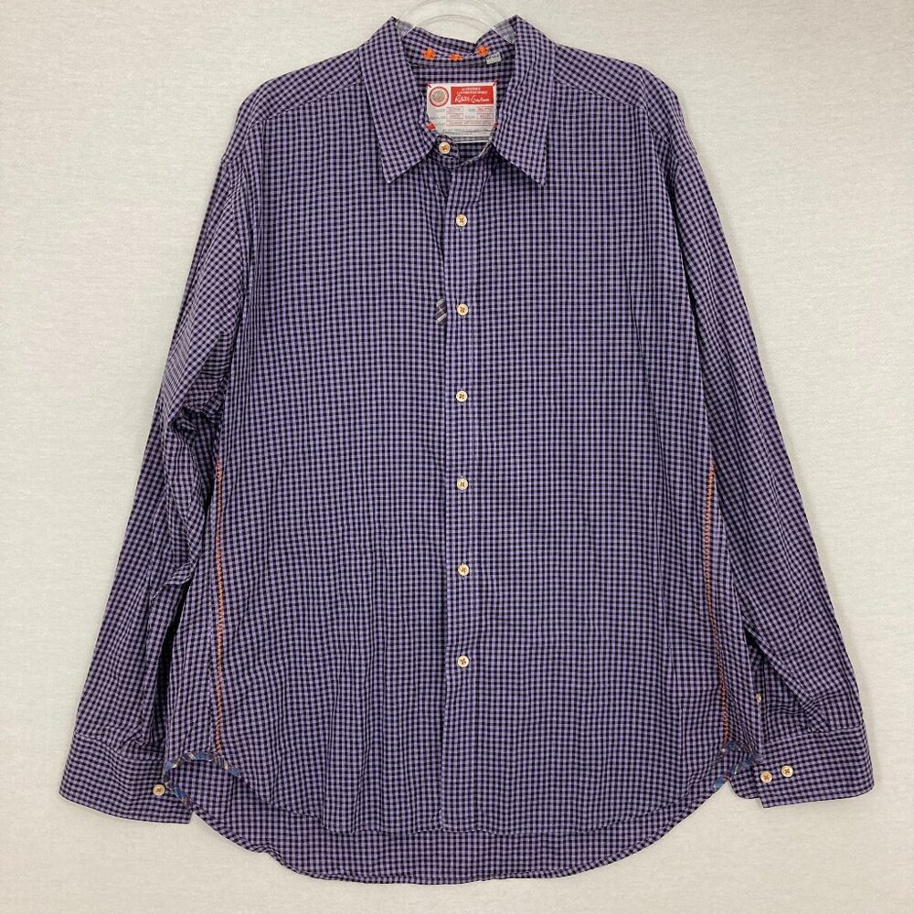 Robert‎ Graham Purple Plaid Gingham Long Sleeve Button Down 2XL Preppy Office